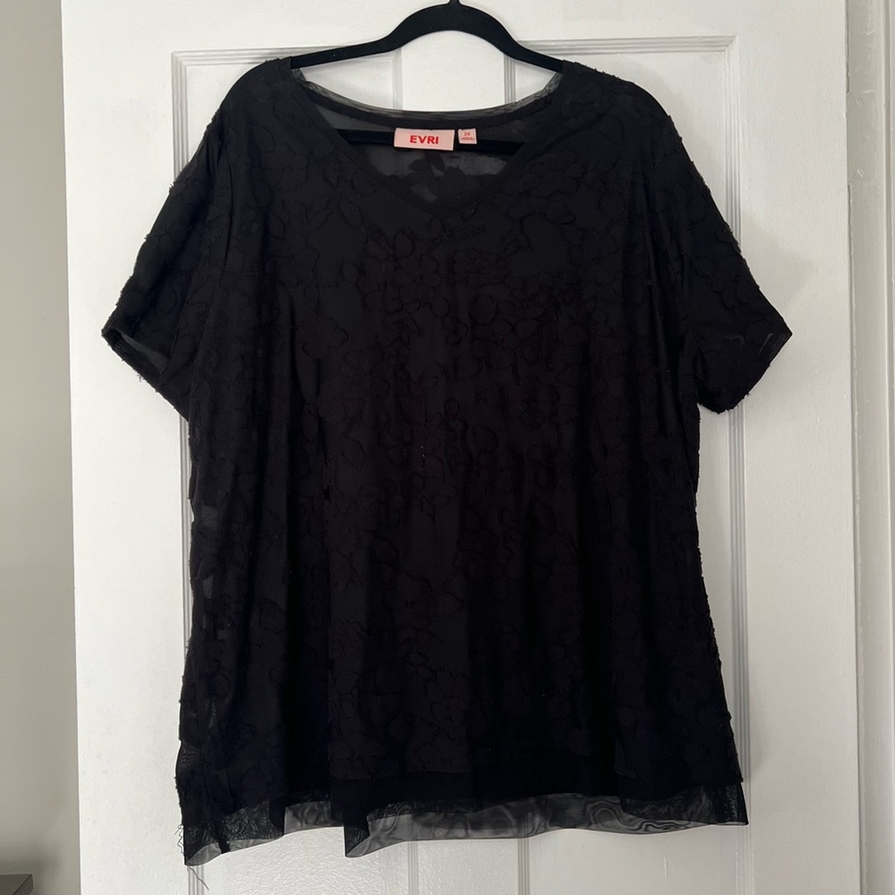 Black T-Shirt Top with Flower Pattern - EVRI from Kohl’s